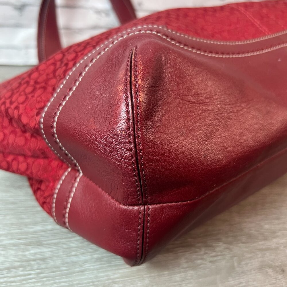 COACH Soho Y2K Cherry Red Signature C Canvas Shoulder Tote Bag Lg Style F10928 - Picture 6 of 7